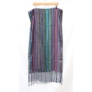 Accessory Street striped metallic thread scarf fringe lilac teal pashmina long
